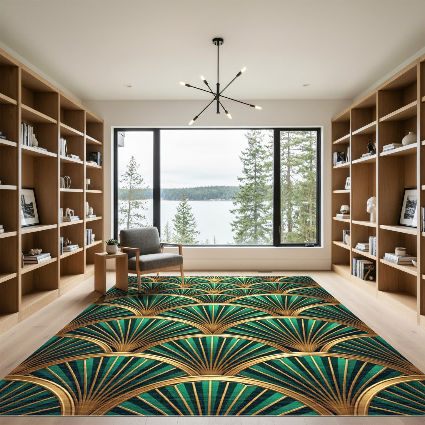 Emerald Golden Art Deco Fan Arch Rug