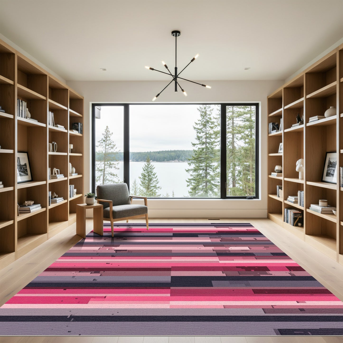 Pink Gray Horizontal Blocks Rug
