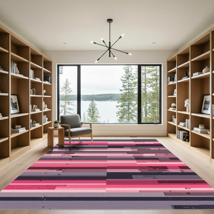 Pink Gray Horizontal Blocks Rug