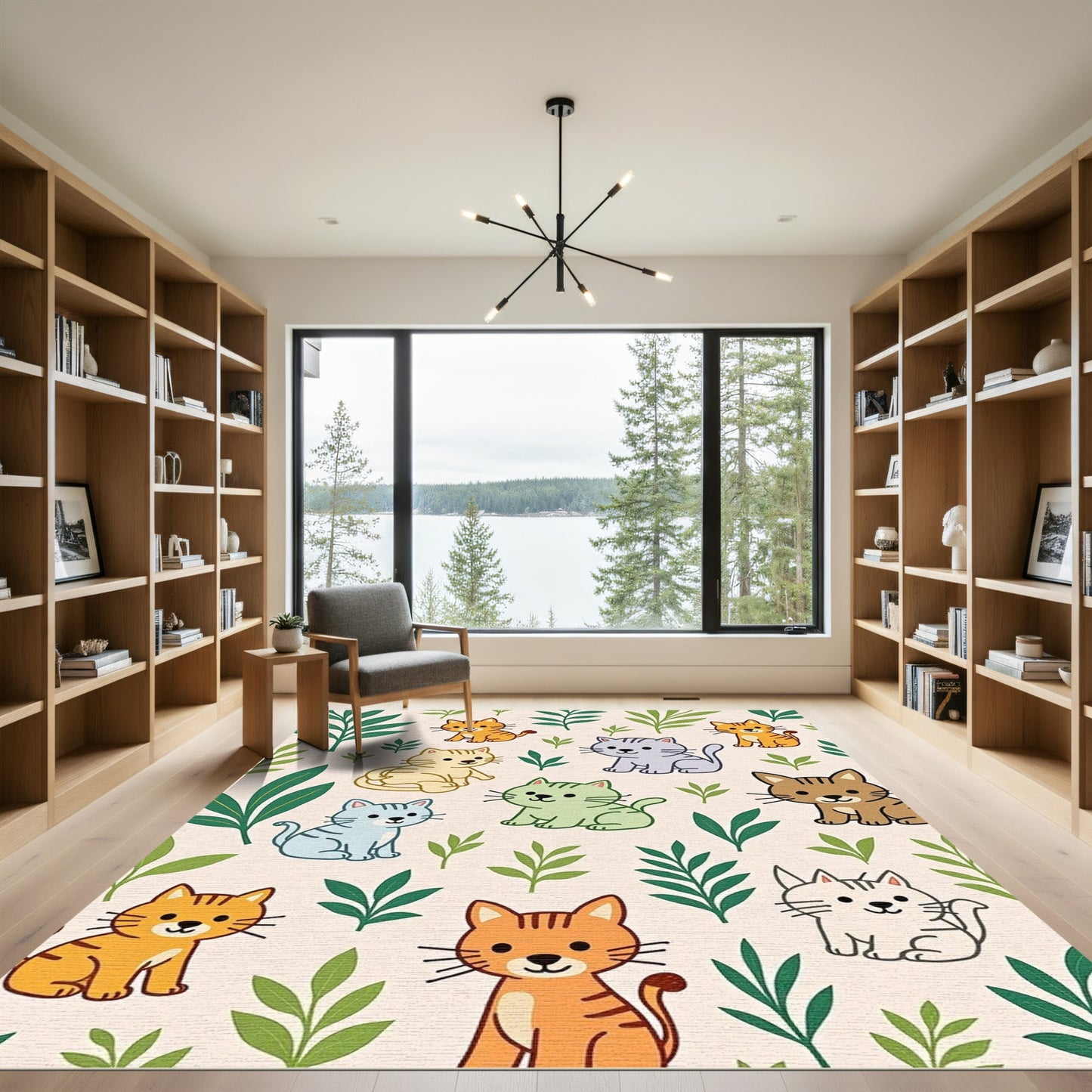 Playful Kittens Among Green Foliage Rug