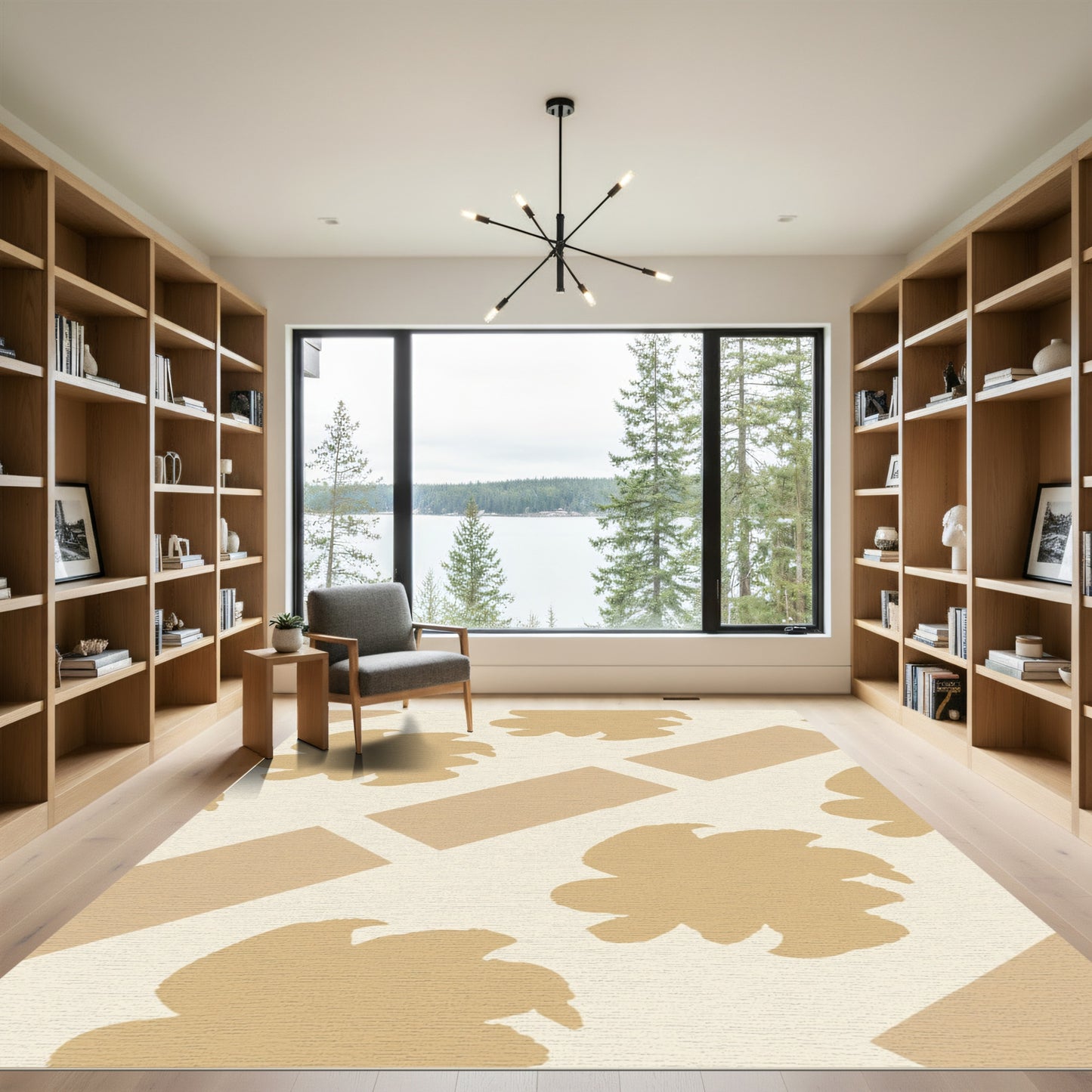 Tan Floral Abstract Blocks Rug