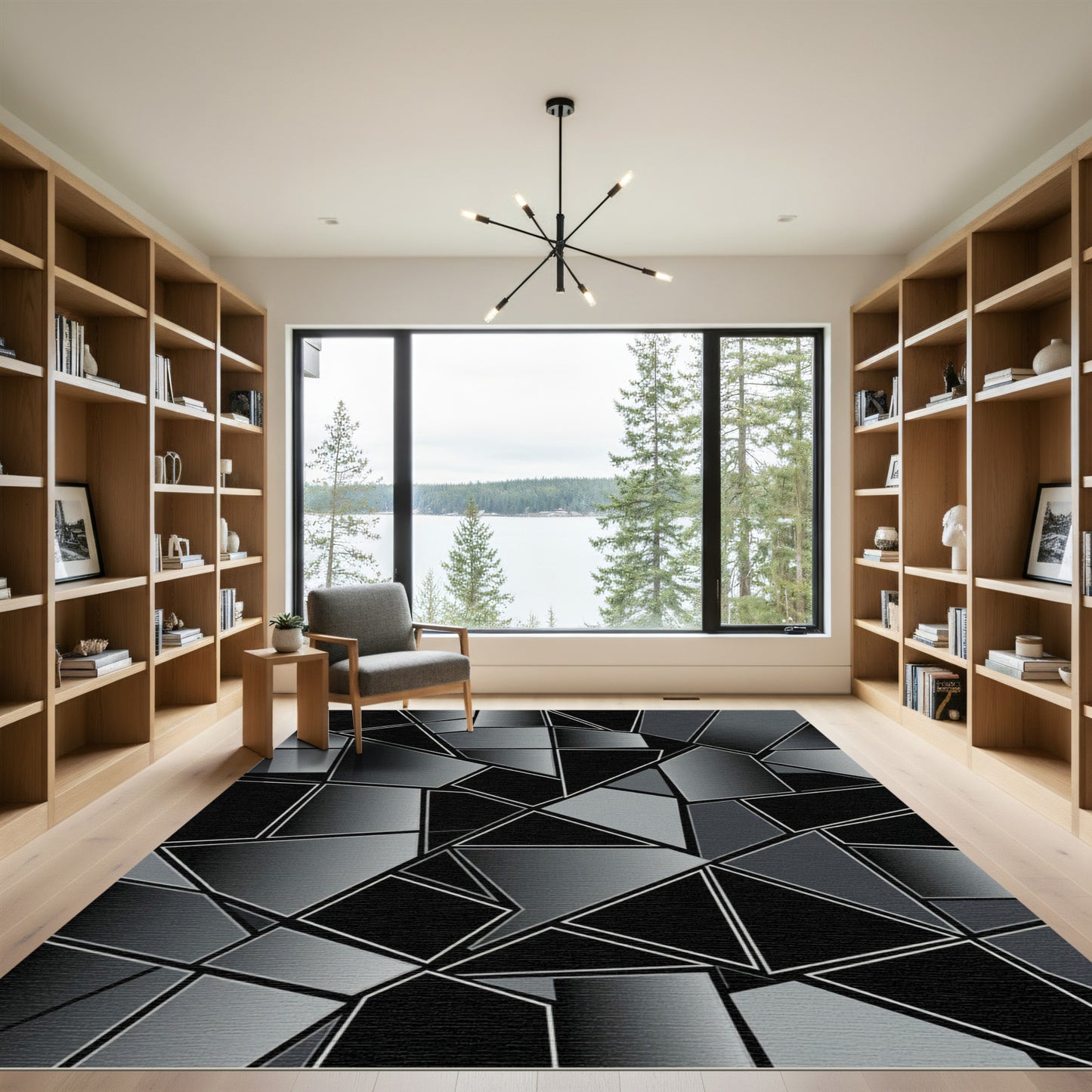 Grayscale Geometric Shattered Composition Rug