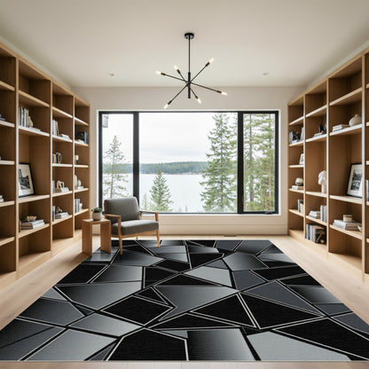 Grayscale Geometric Shattered Composition Rug