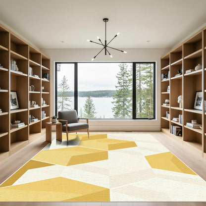 Golden Hexagon Geometric Cubes Rug