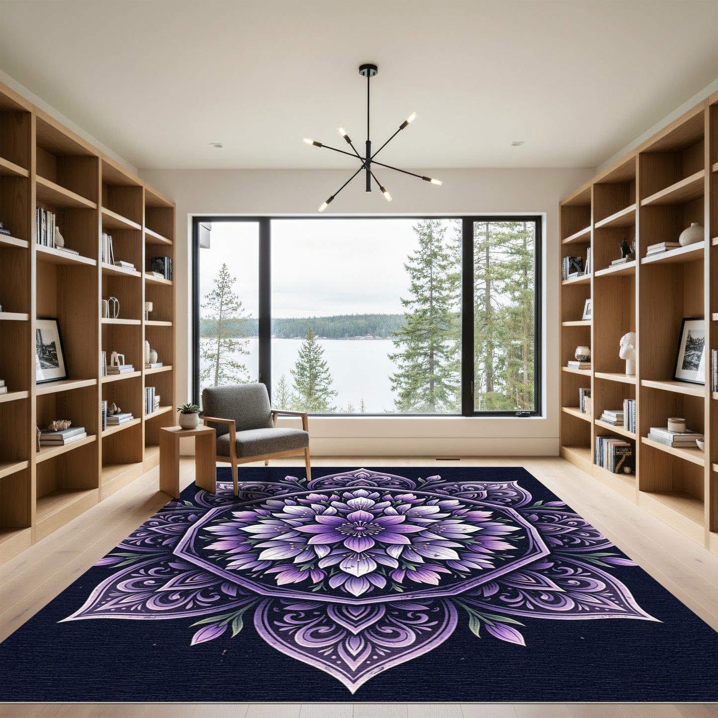 Elegant Purple Floral Mandala Medallion Rug