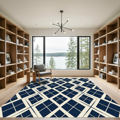Navy Blue Geometric Argyle Diamond Rug