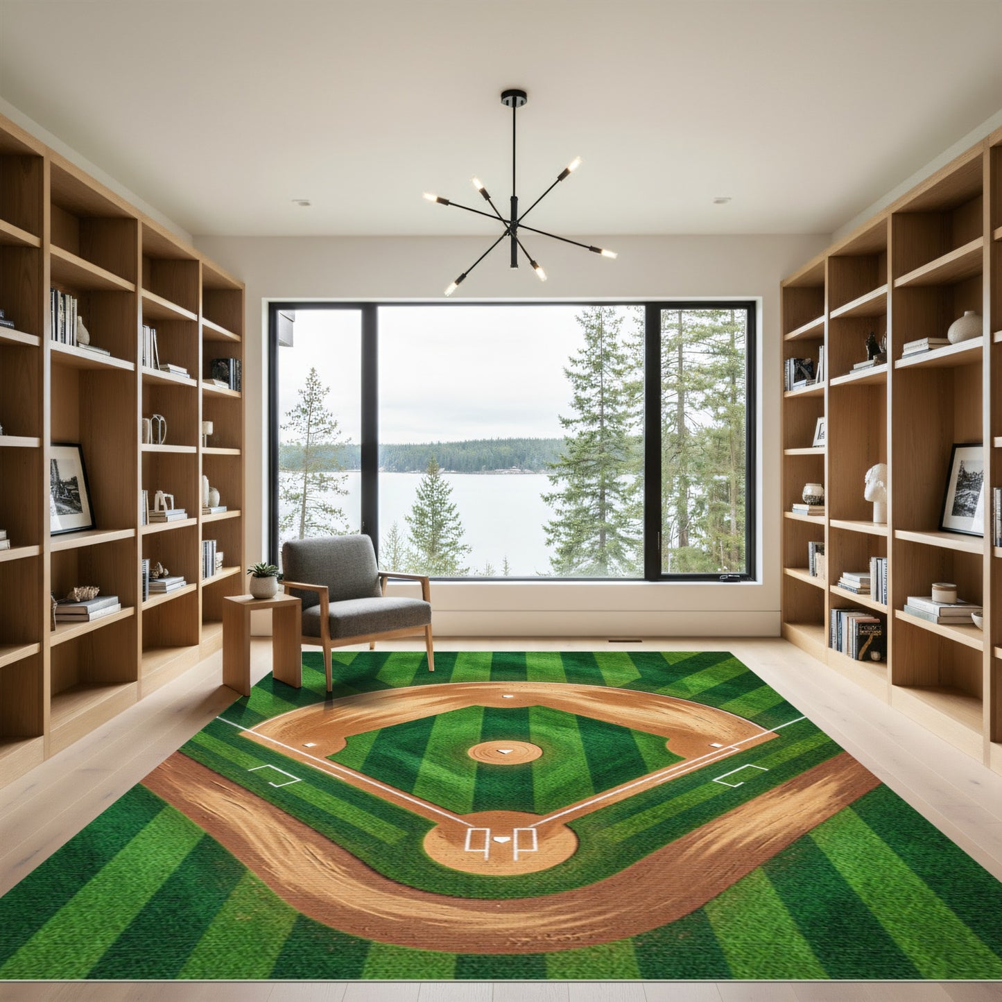 Green Baseball Diamond Field Rug