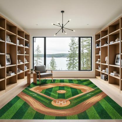 Green Baseball Diamond Field Rug