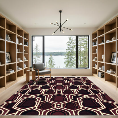 Maroon Archway Hexagon Geometric Composition Rug