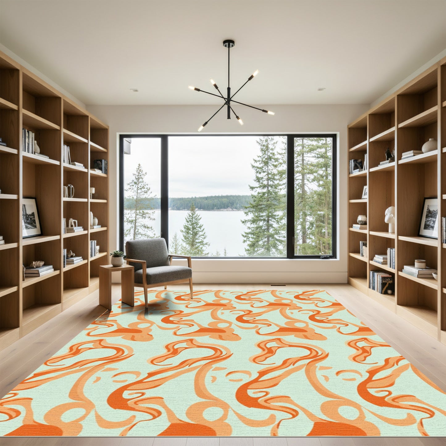 Flowing Orange Abstract Swirl Rug
