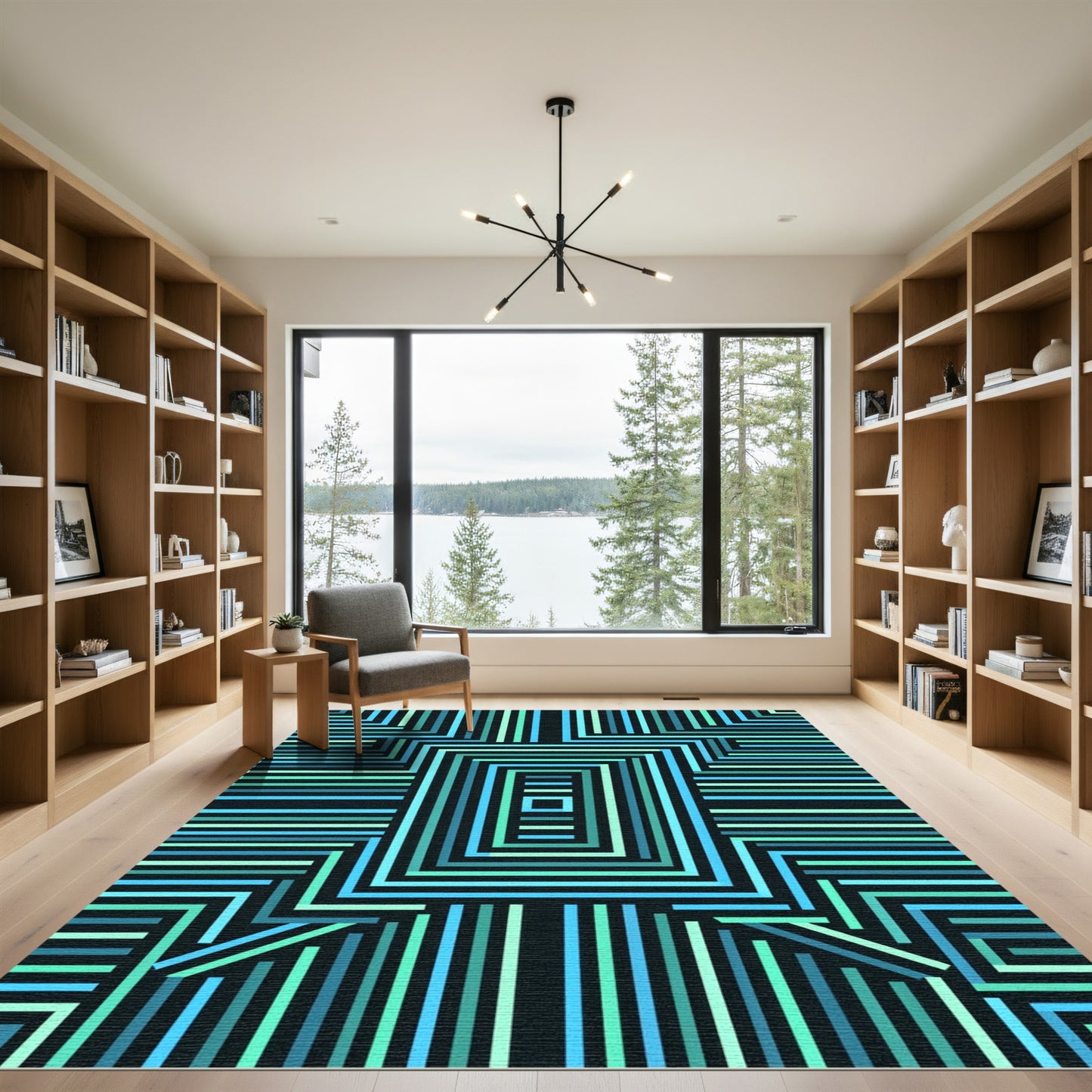 Aqua Teal Nested Rectangles Rug
