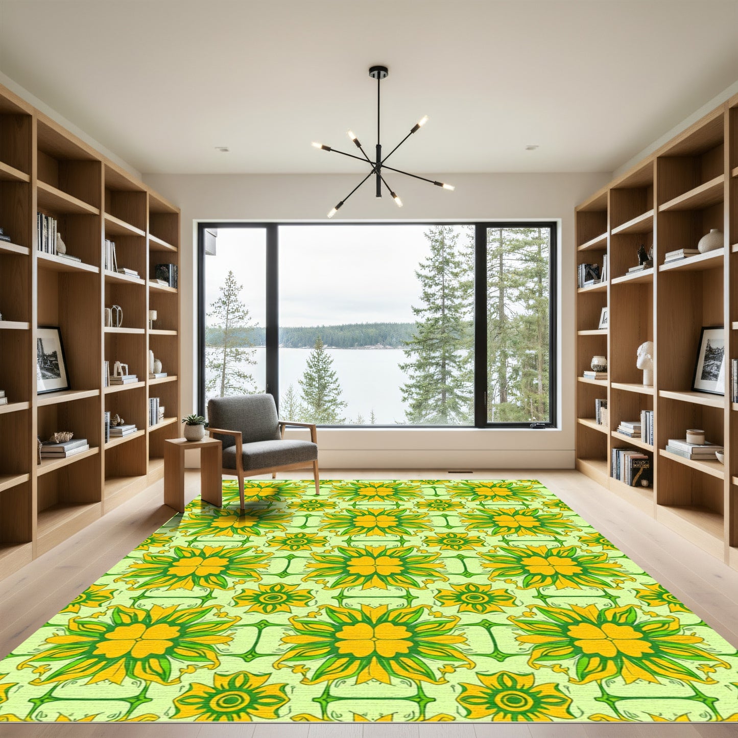 Golden Yellow Green Floral Medallion Rug