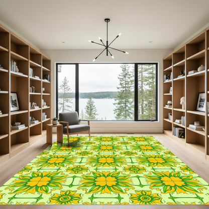 Golden Yellow Green Floral Medallion Rug