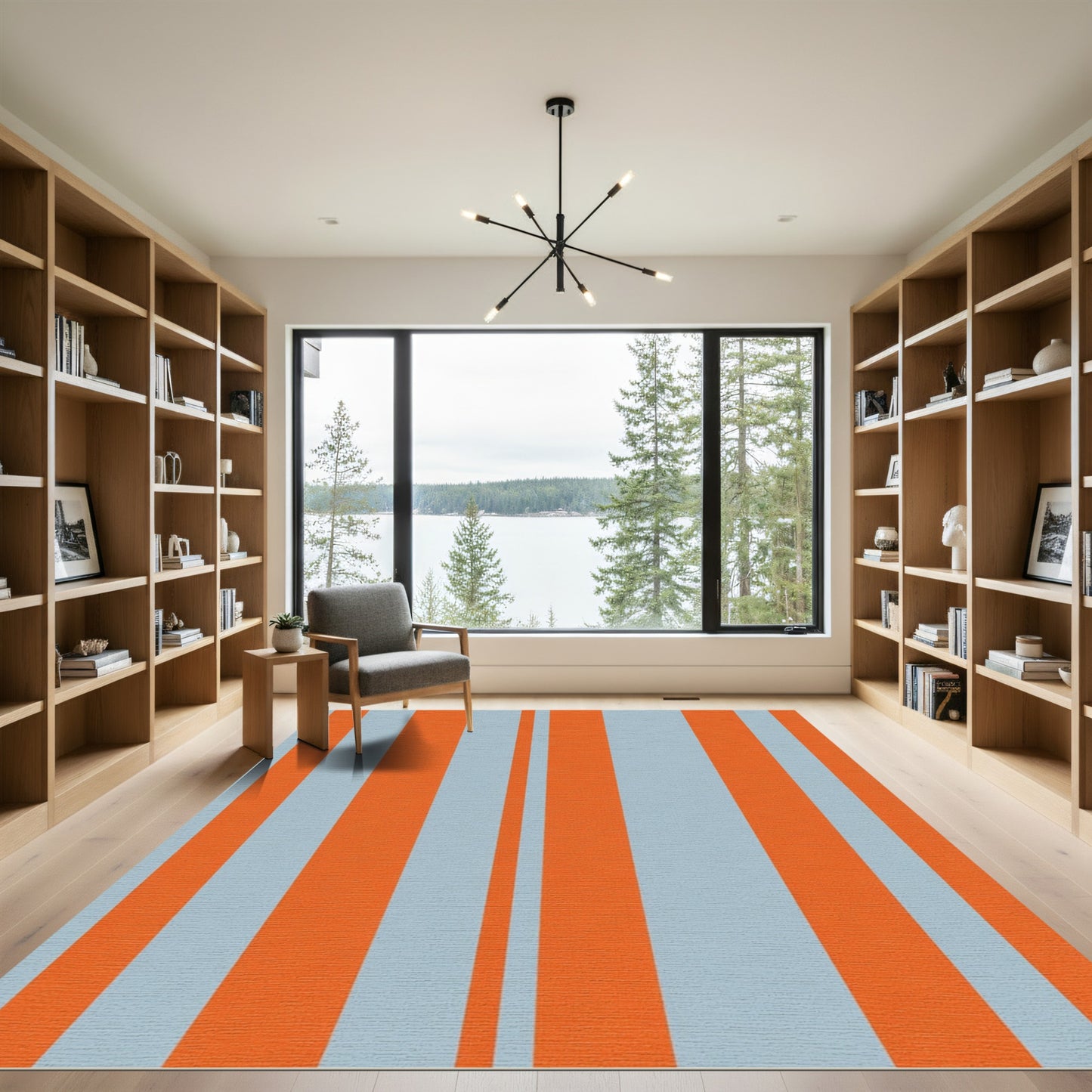Bold Orange Light Blue Stripe Rug