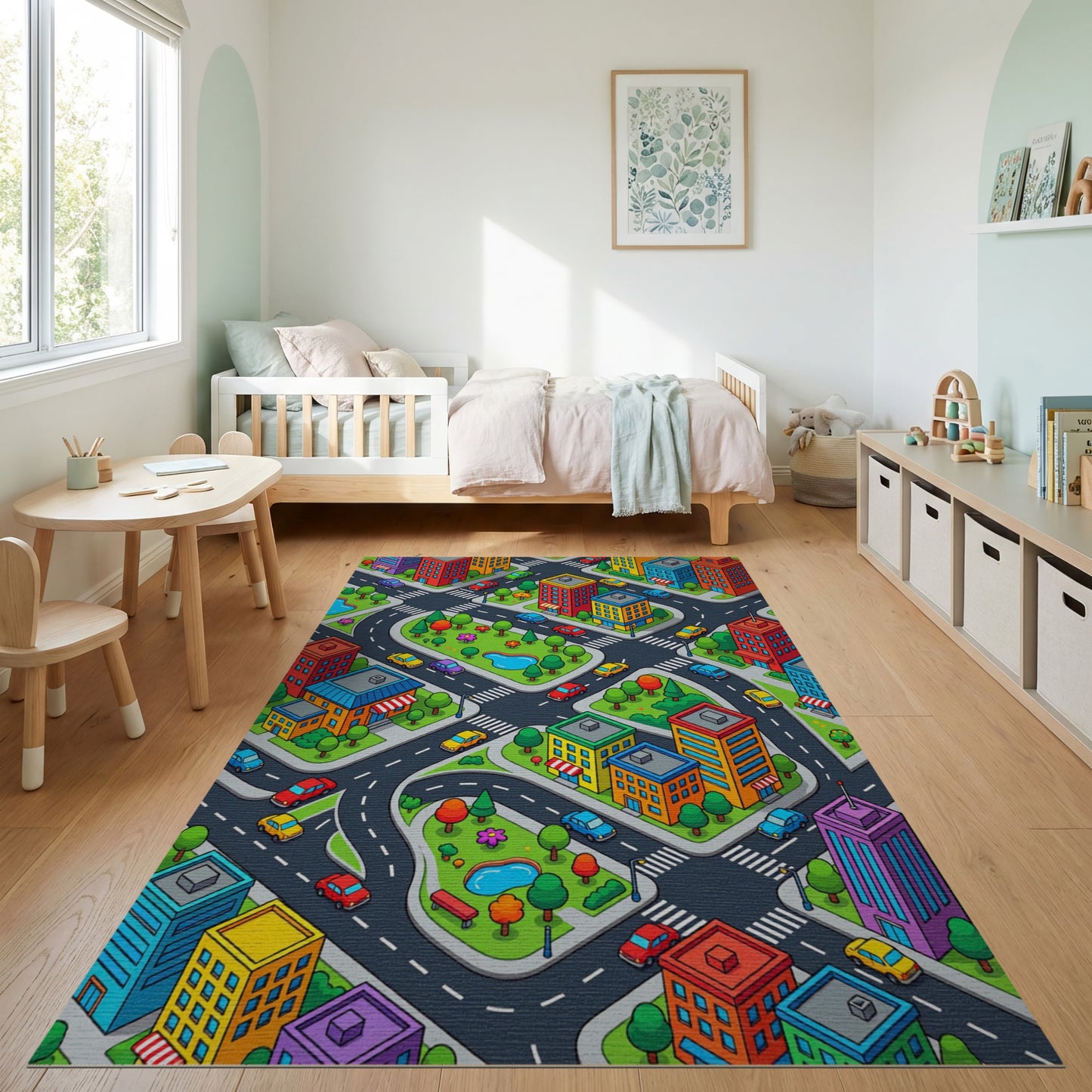 Vibrant Isometric Colorful Cityscape Rug