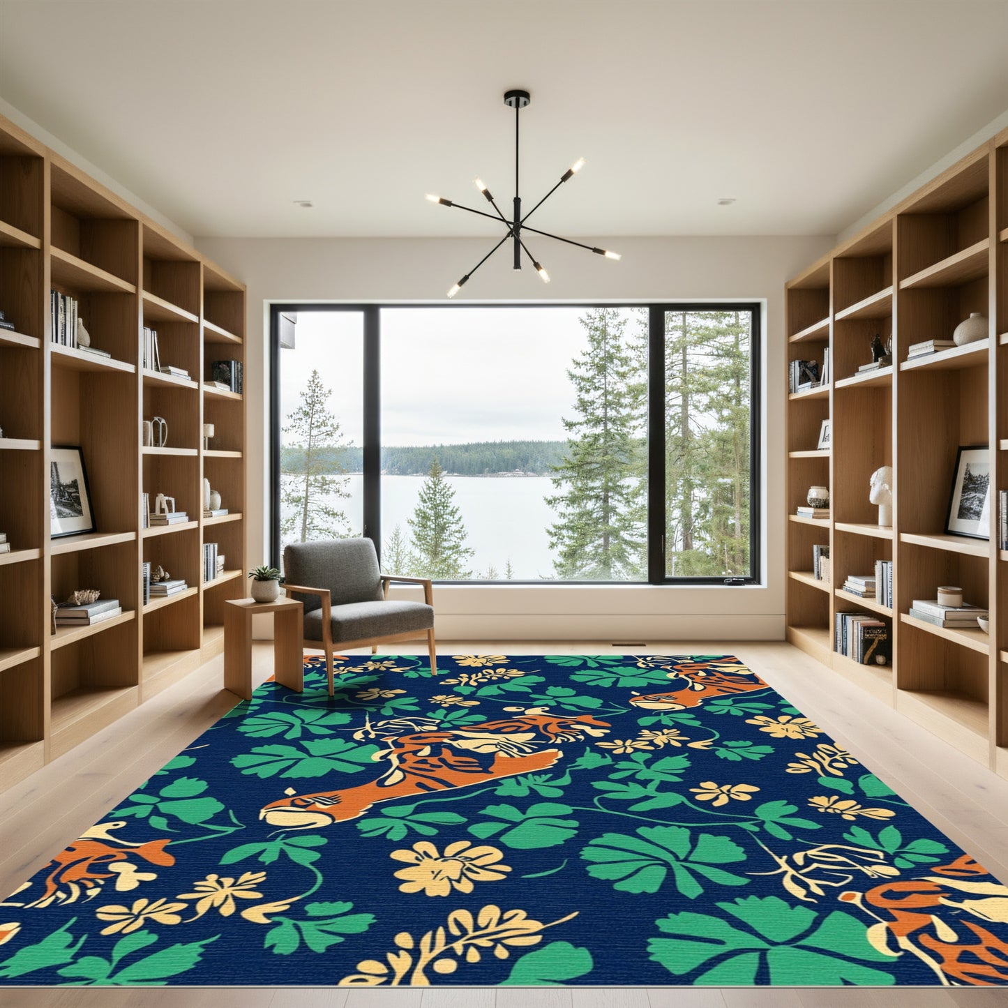 Orange Animal Navy Floral Vine Rug