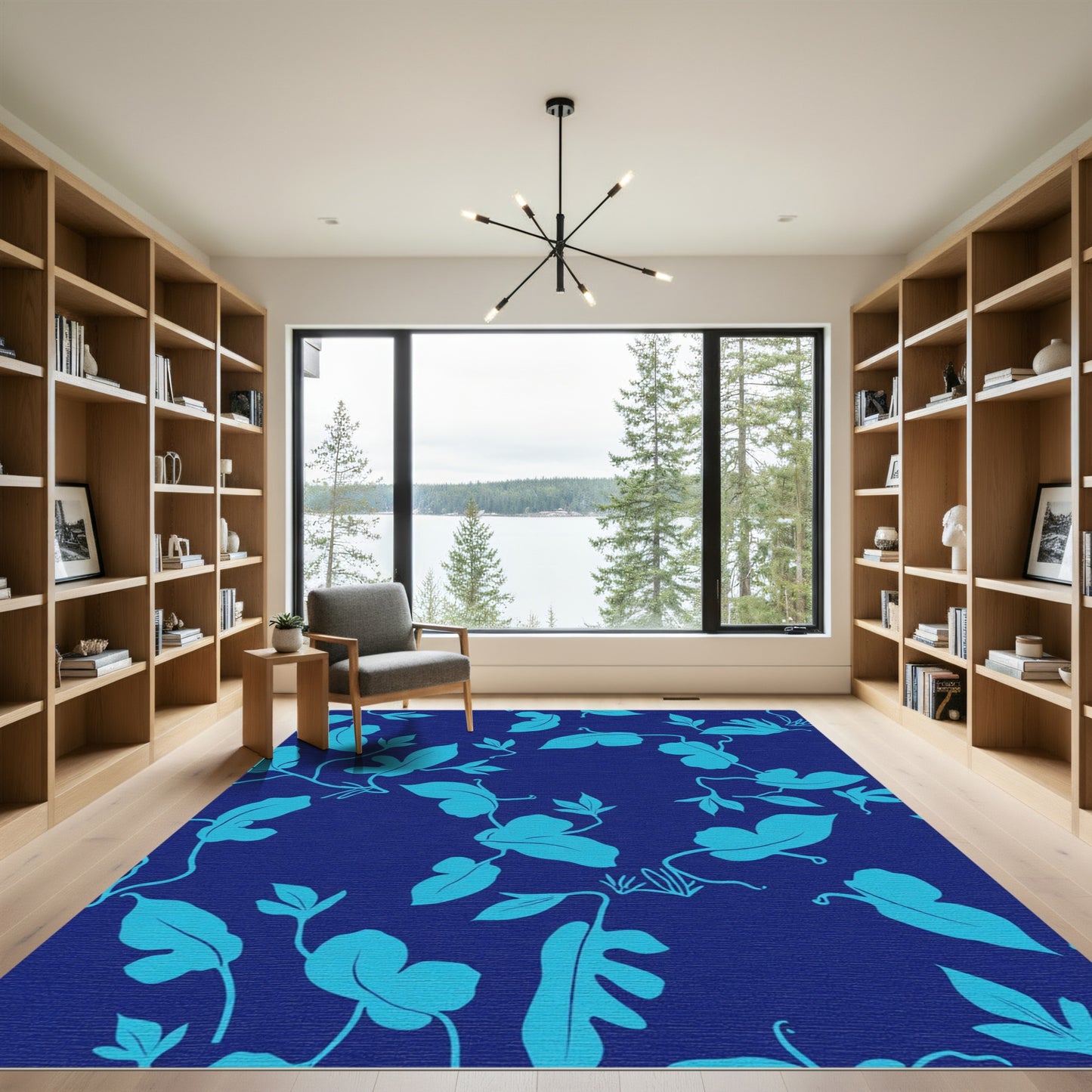 Blue Tropical Leaf Vine Rug