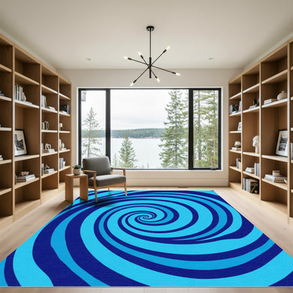 Deep Blue Cyan Swirl Rug