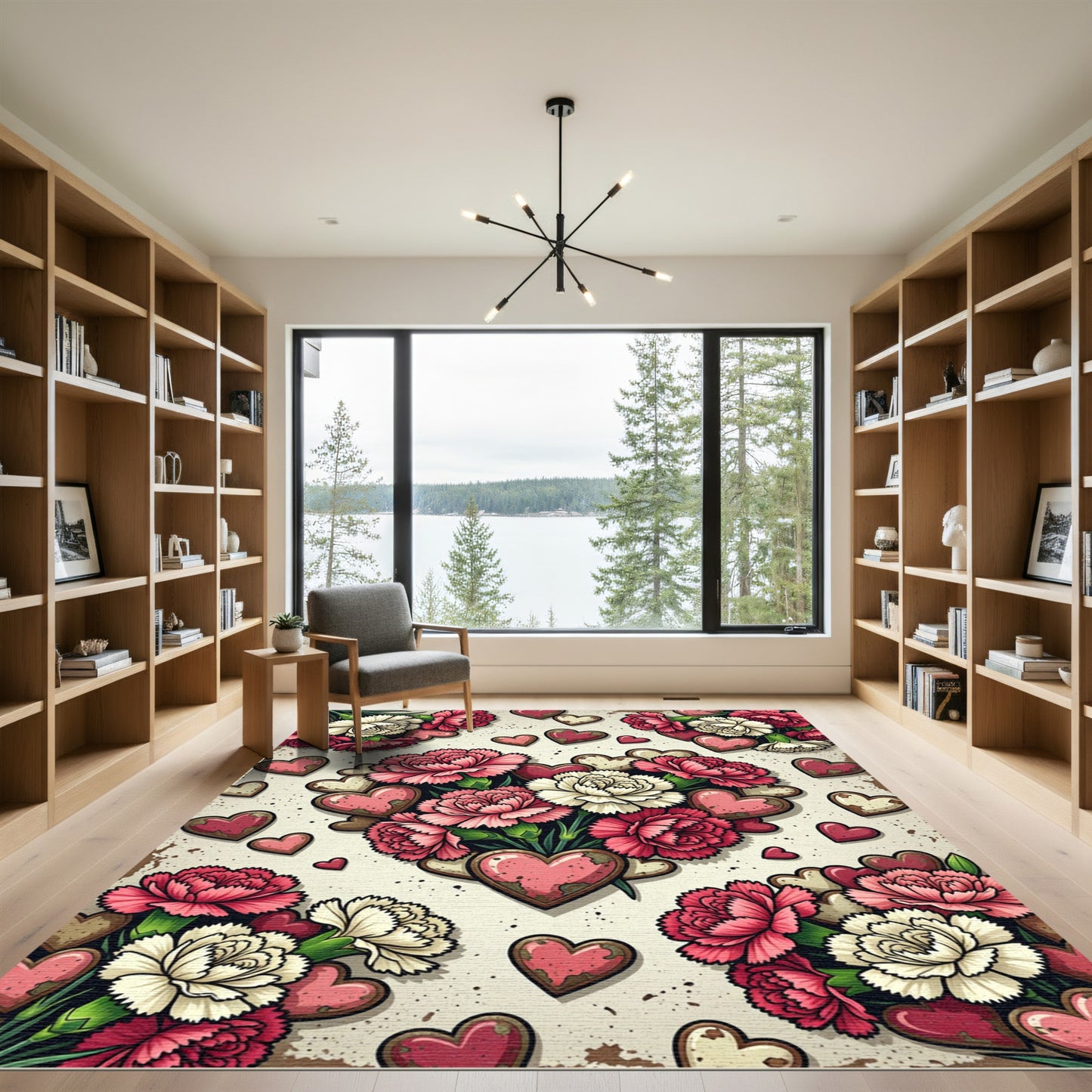 Vintage Romantic Carnation and Heart Art Rug