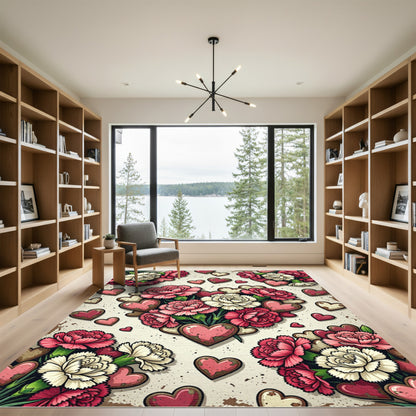 Vintage Romantic Carnation and Heart Art Rug