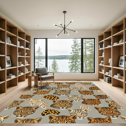 Leopard Heads Spotty Wildlife Pattern Rug