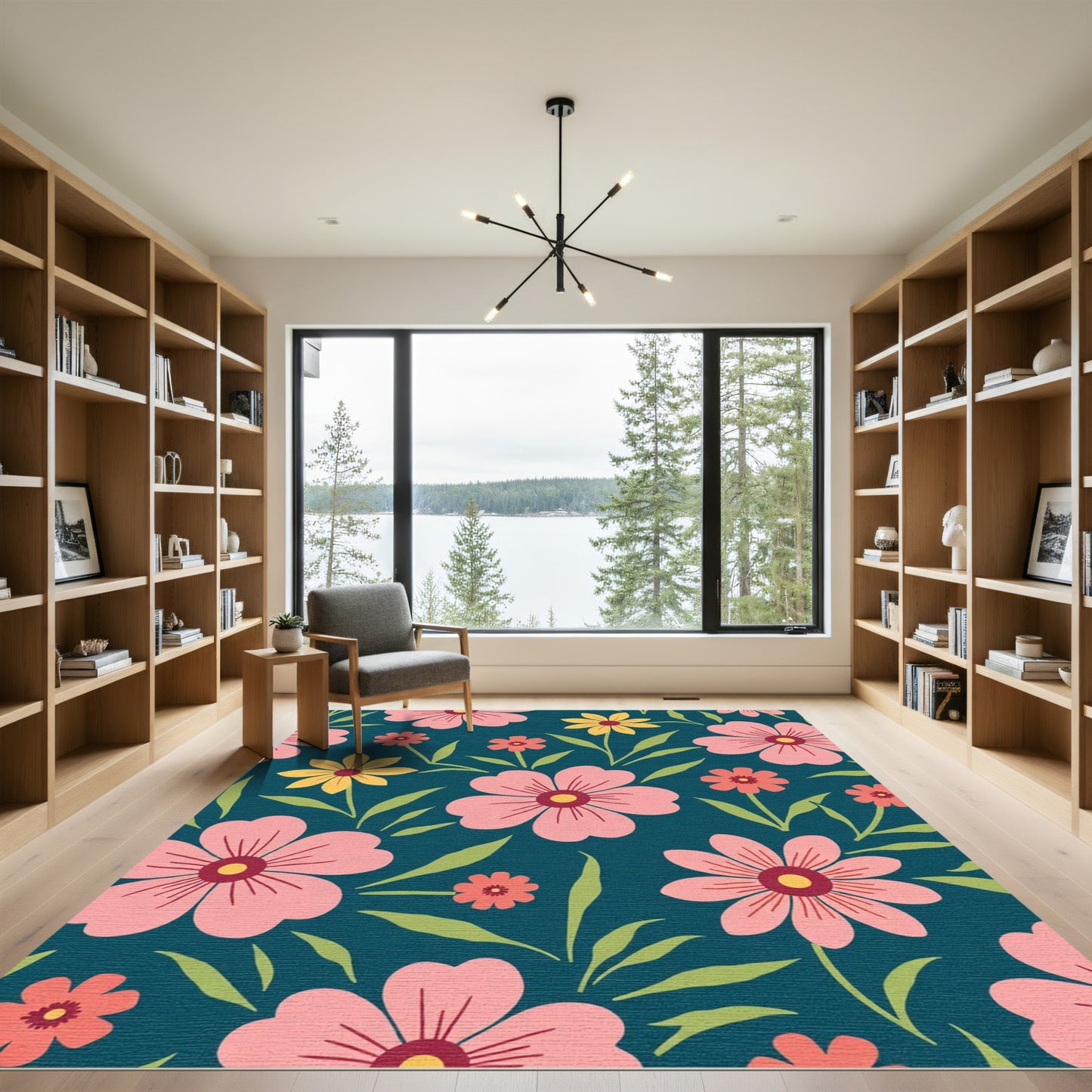 Pink Yellow Coral Floral Arrangement Rug