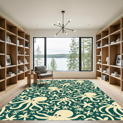 Cream Octopus Floral Teal Rug