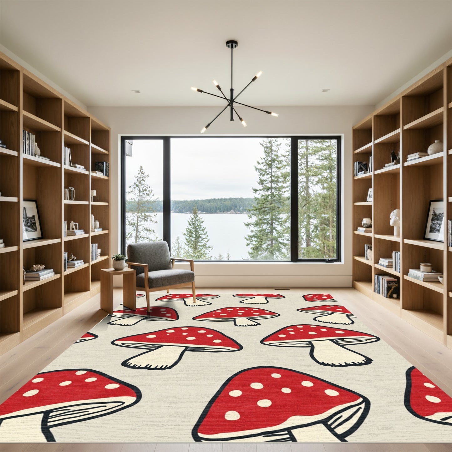 Retro Red White Mushroom Pattern Rug