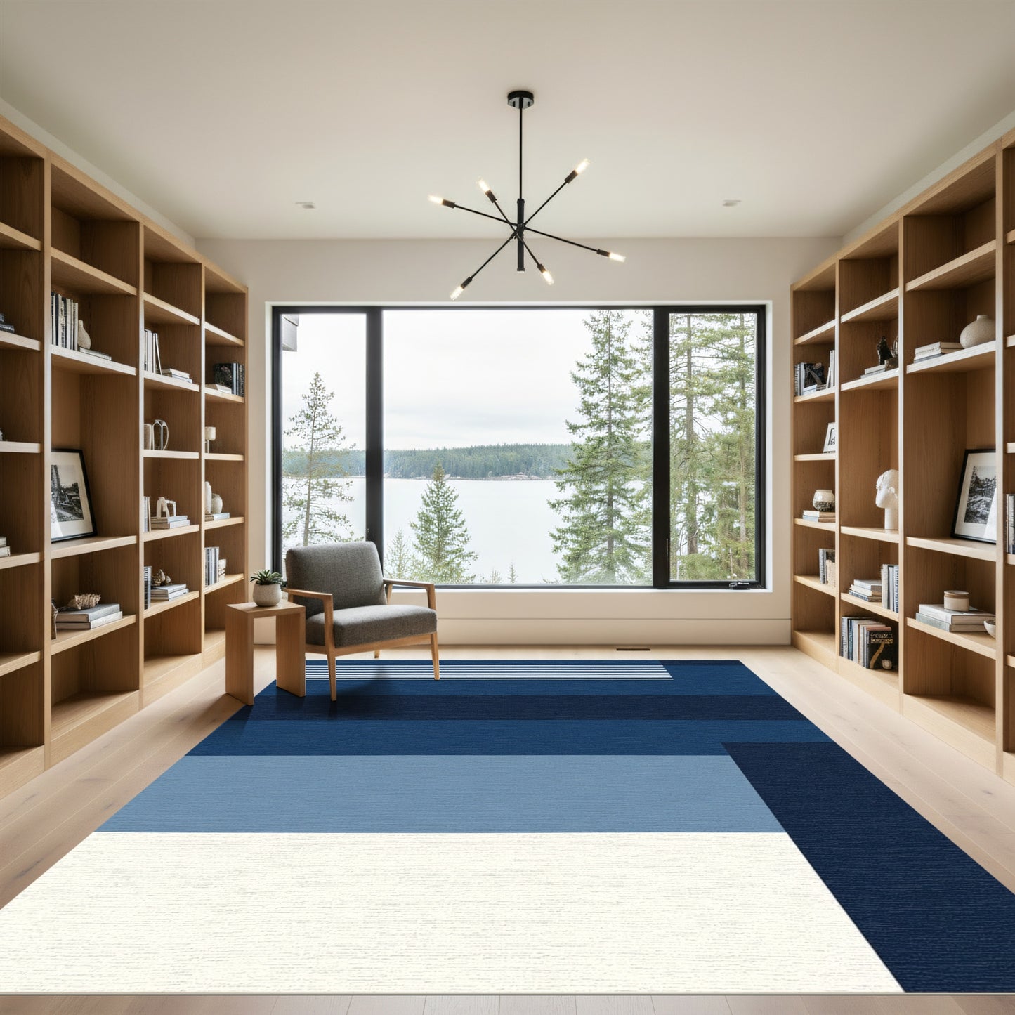 Striped Midnight Blue Geometric Rug