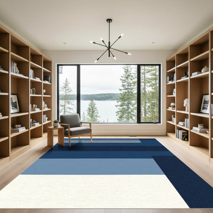 Striped Midnight Blue Geometric Rug