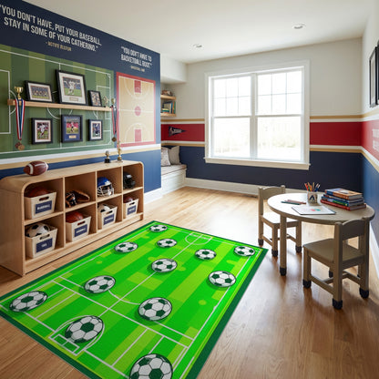 Striped Green Soccer Field Balls Rug 2