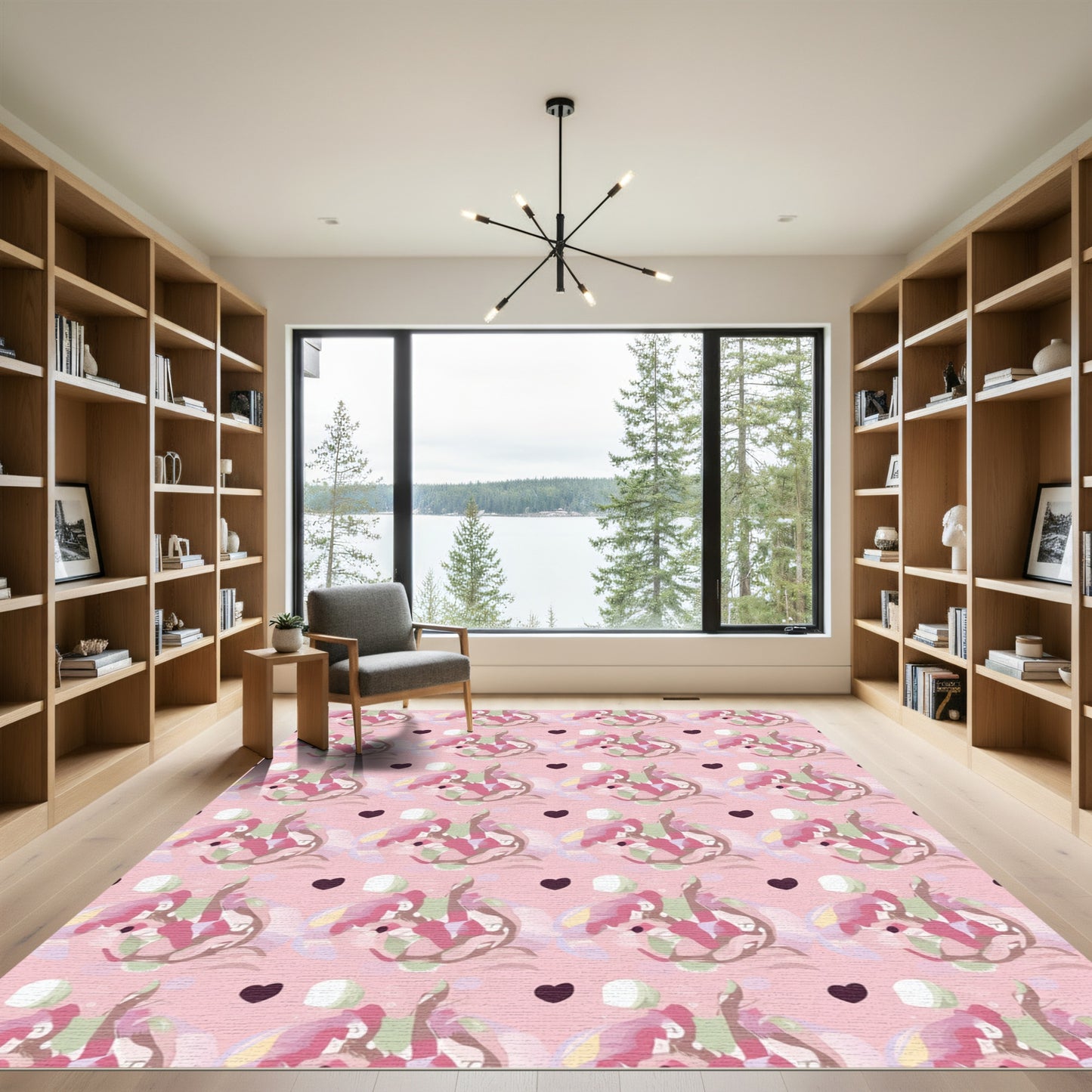 Pink Abstract Hearts Whimsical Bloom Rug