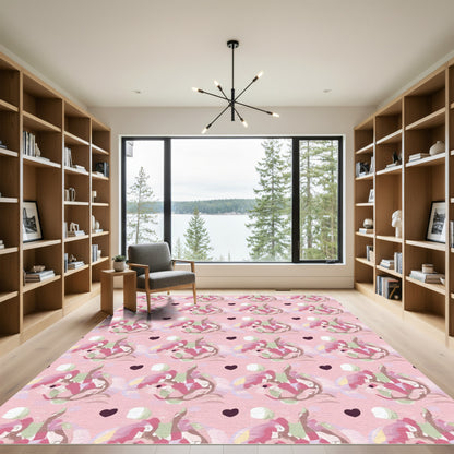 Pink Abstract Hearts Whimsical Bloom Rug