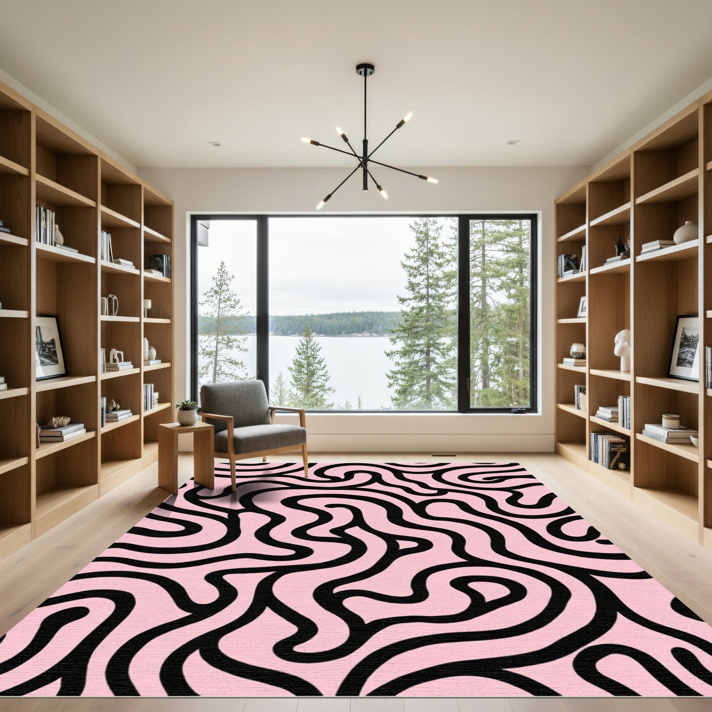 Pink Black Swirl Intertwined Abstract Rug