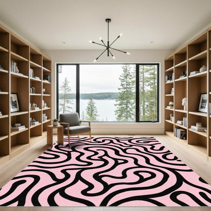 Pink Black Swirl Intertwined Abstract Rug