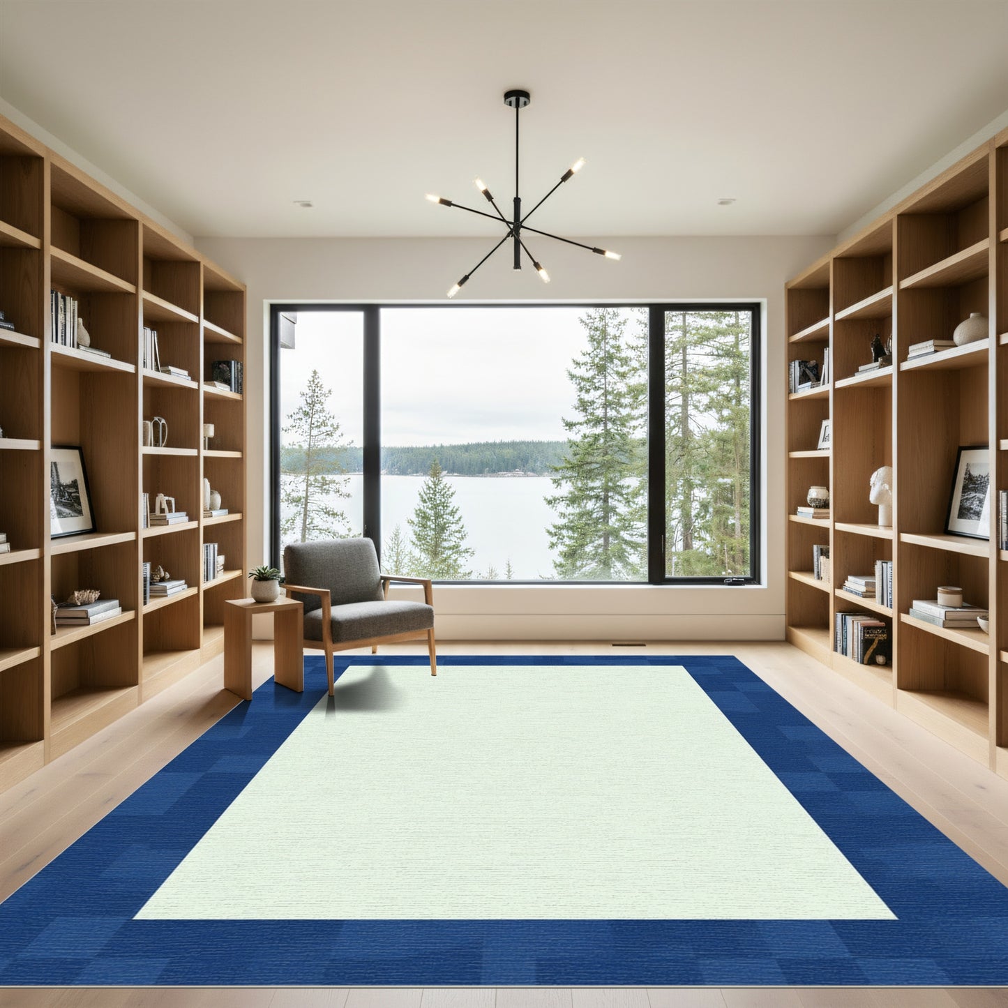 Deep Blue Pixelated Border Rectangular Rug