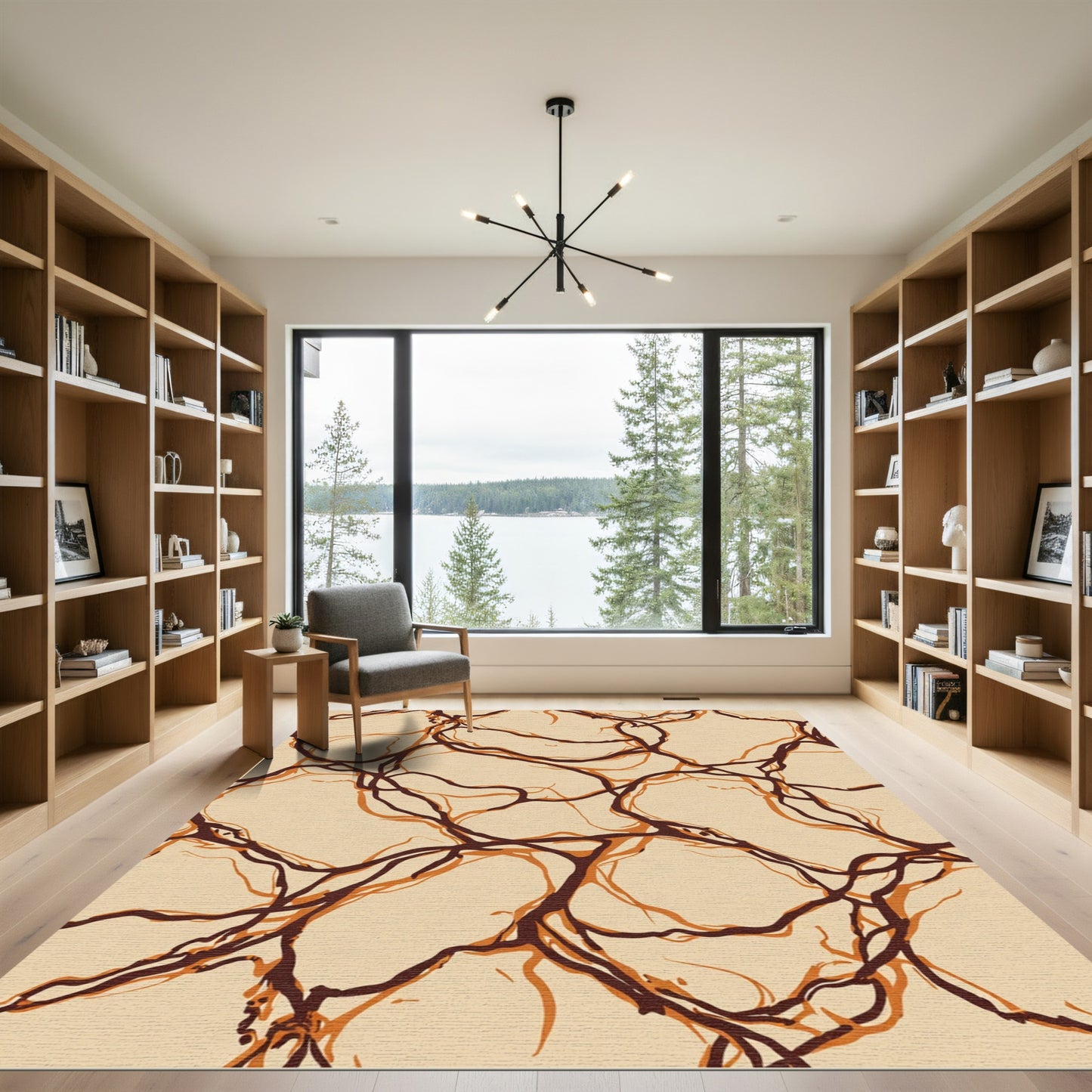 Abstract Earthy Brown Vein Organic Rug