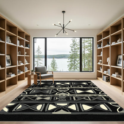 Geometric Hourglass Monochromatic Striped Art Rug
