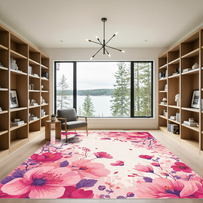 Whimsical Pink Sakura Blossom Garland Rug
