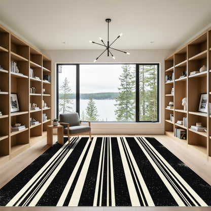 Bold Black and Cream Stripe Rug