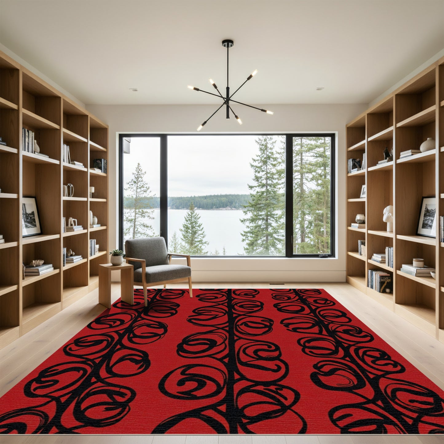 Crimson Black Vine Swirl Rug