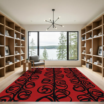 Crimson Black Vine Swirl Rug