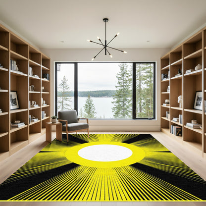 Radiant Yellow Sunburst Black Rug