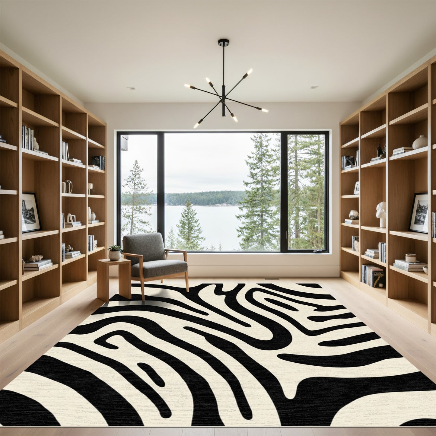 Cream Black Wavy Animal Print Rug