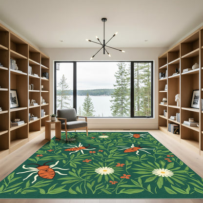 Orange Beetle Green Foliage Floral Rug