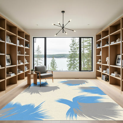 Blue Gray Feather Abstract Arrangement Rug
