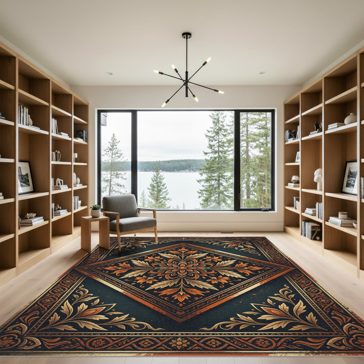 Ornate Amber Floral Diamond Medallion Rug