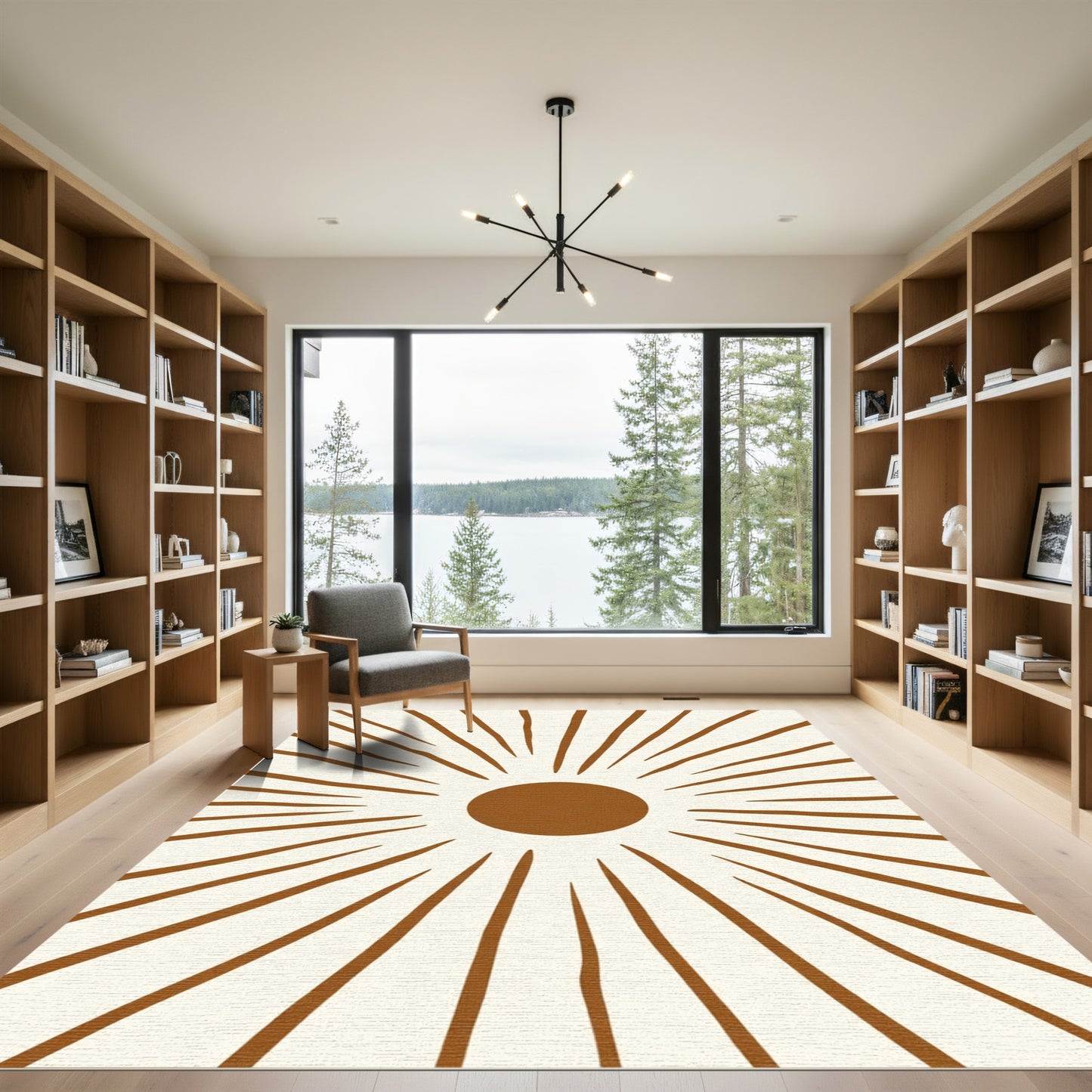 Earthy Sunburst Radiating Lines Rug
