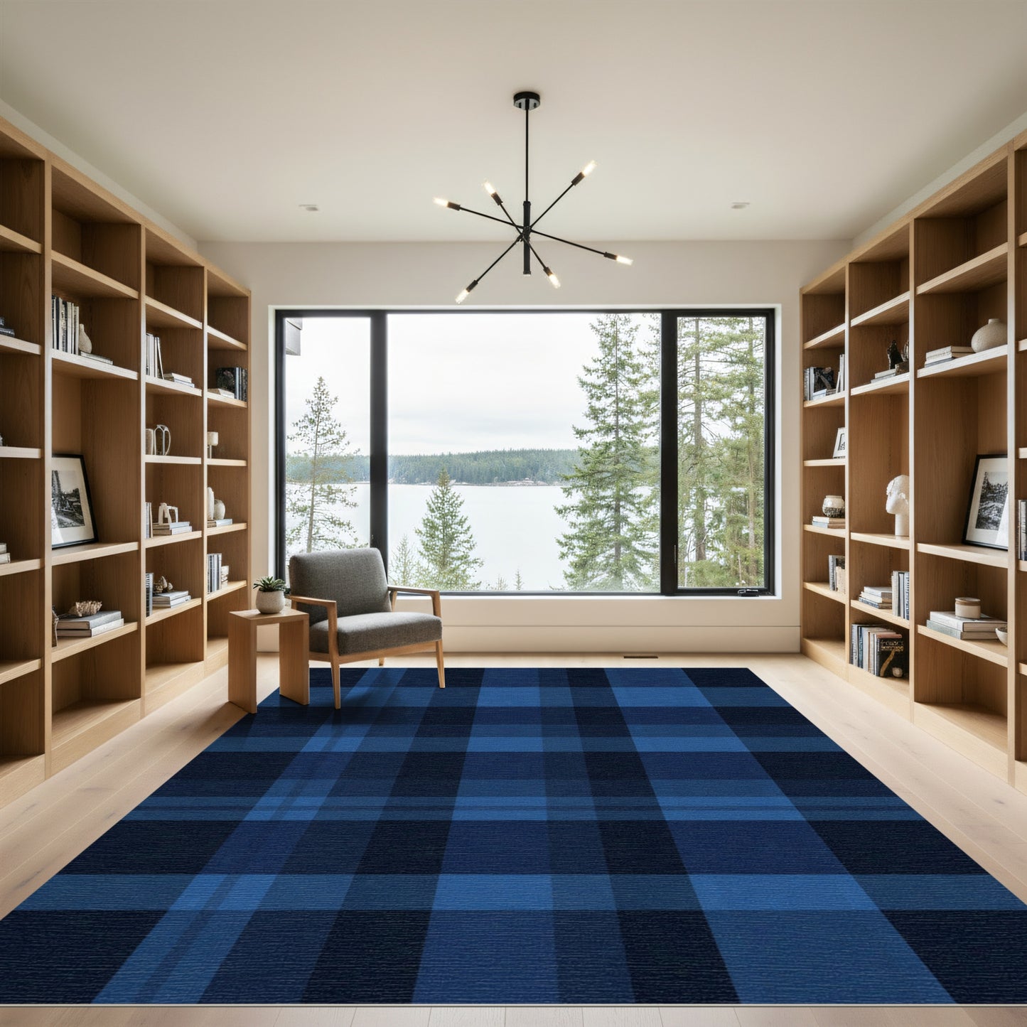Deep Blue Tartan Plaid Rug
