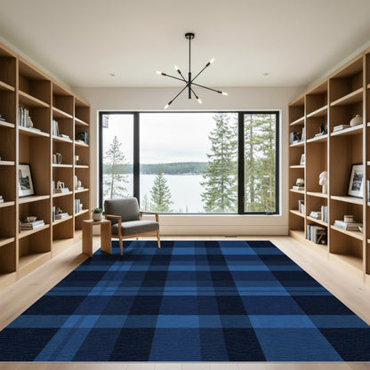 Deep Blue Tartan Plaid Rug
